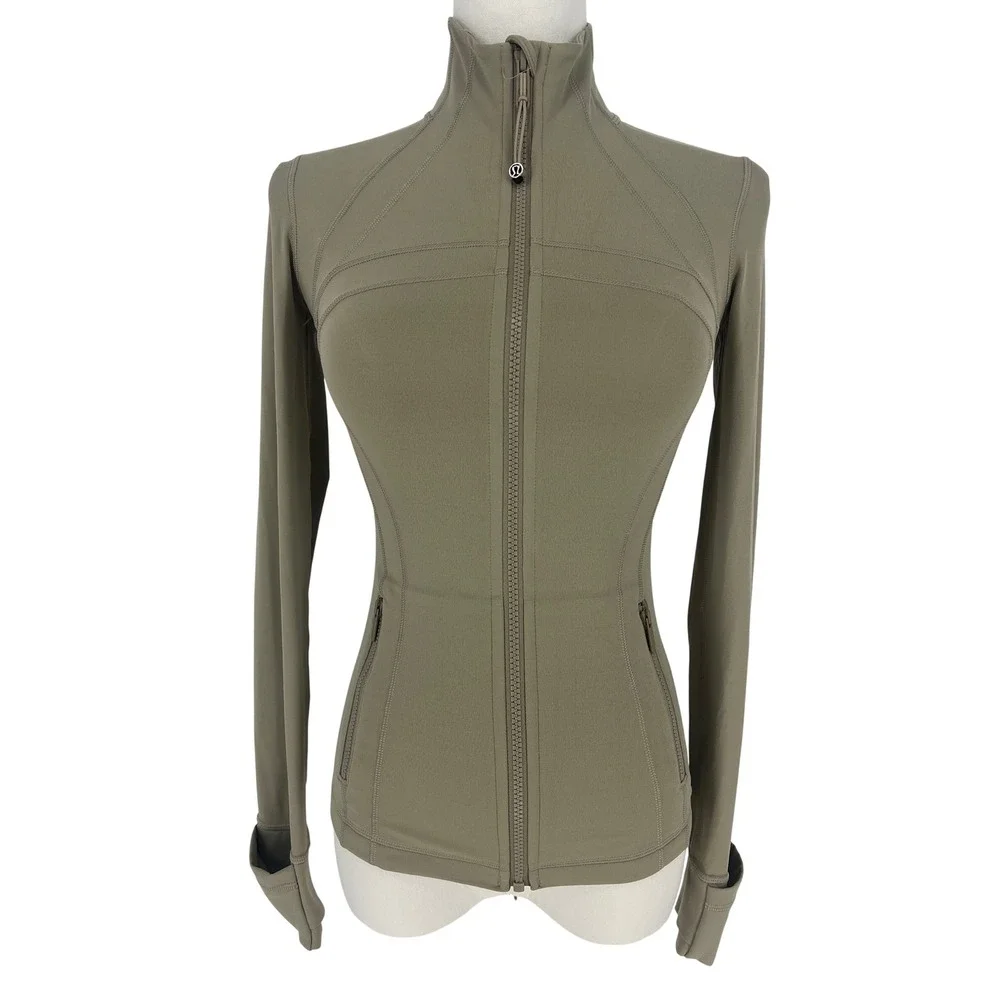 Lululemon Define Jacket Nulu Fog Green Size 2 Slim Fit Thumbholes
